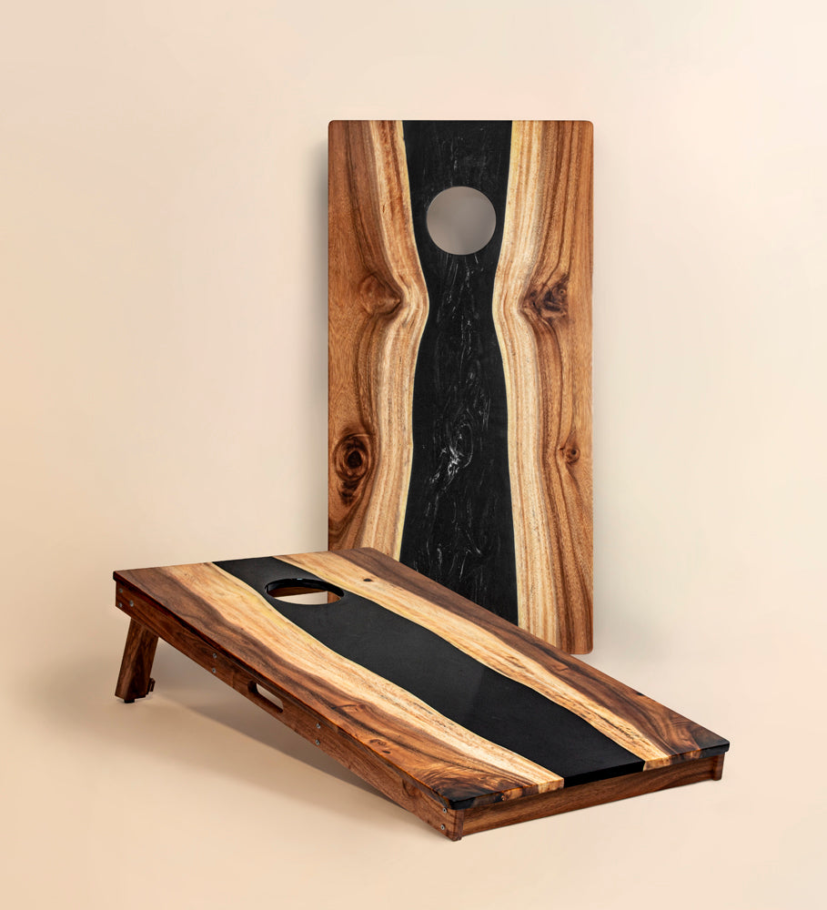 2x4 One of a Kind Black Epoxy Resin Live-Edge Wood Cornhole Boards