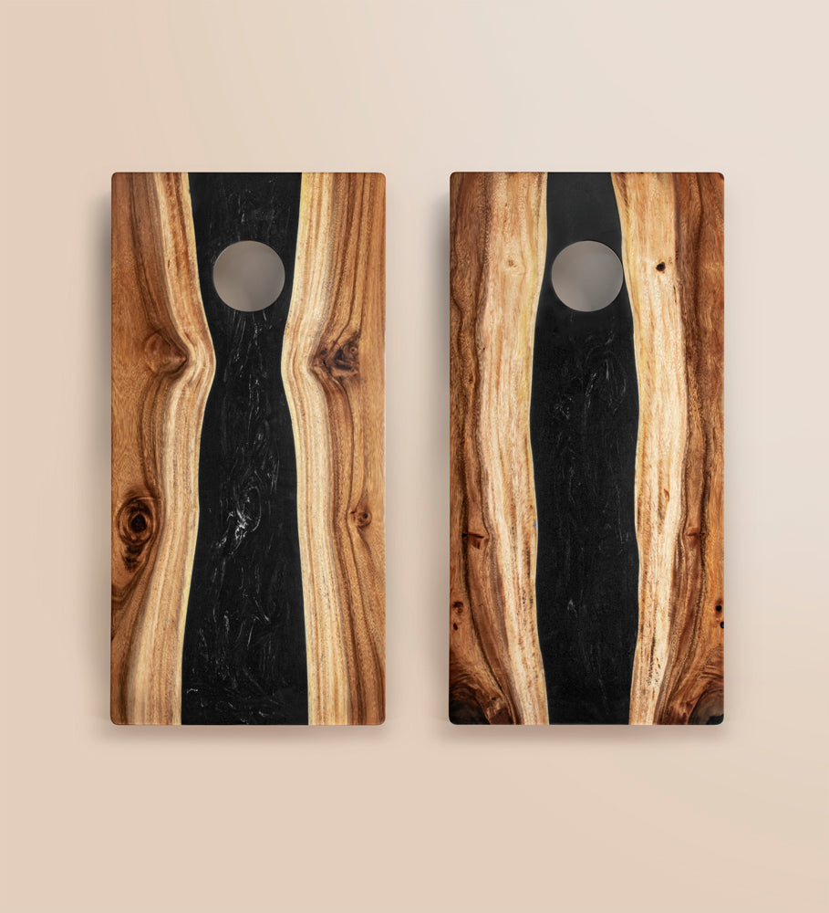 2x4 One of a Kind Black Epoxy Resin Live-Edge Wood Cornhole Boards