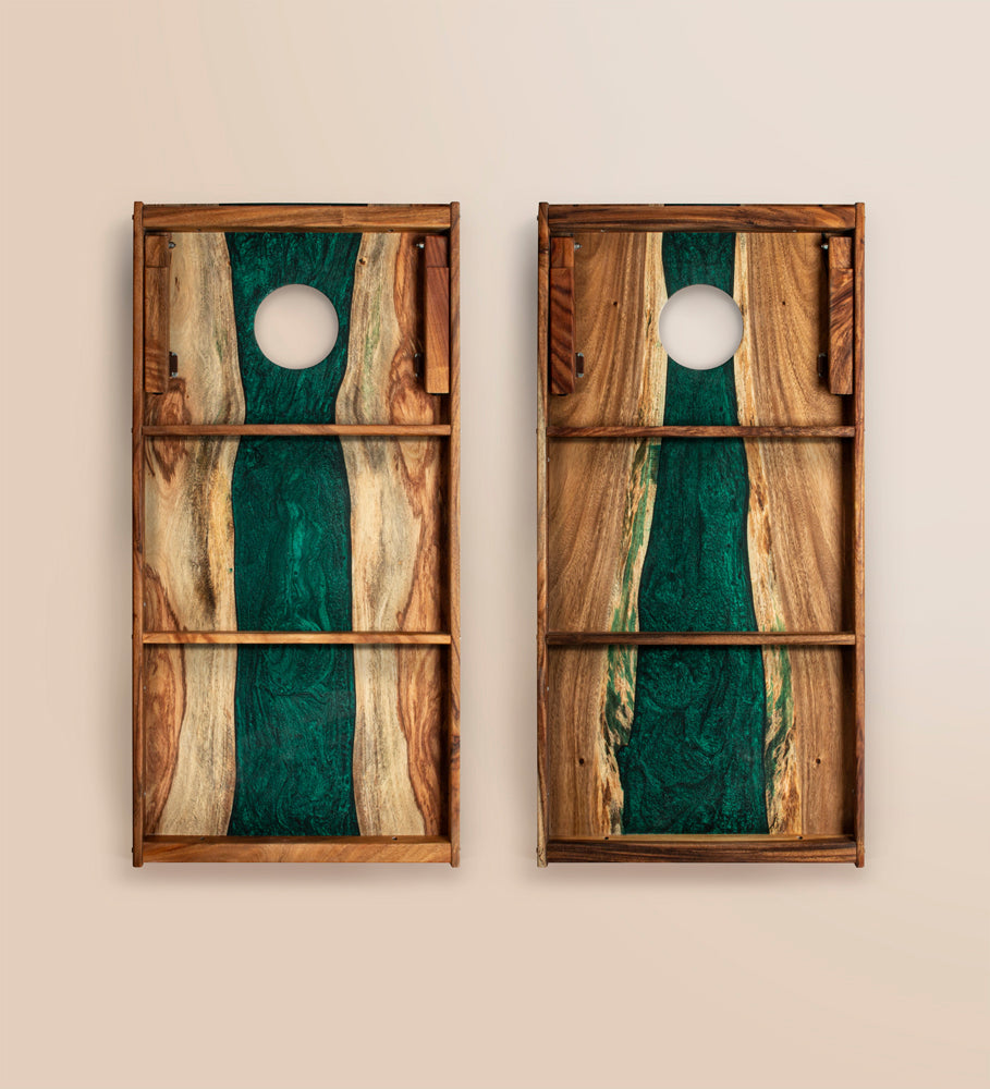 2x4 One of a Kind Green Pearl Epoxy Resin Live-Edge Wood Cornhole Boards