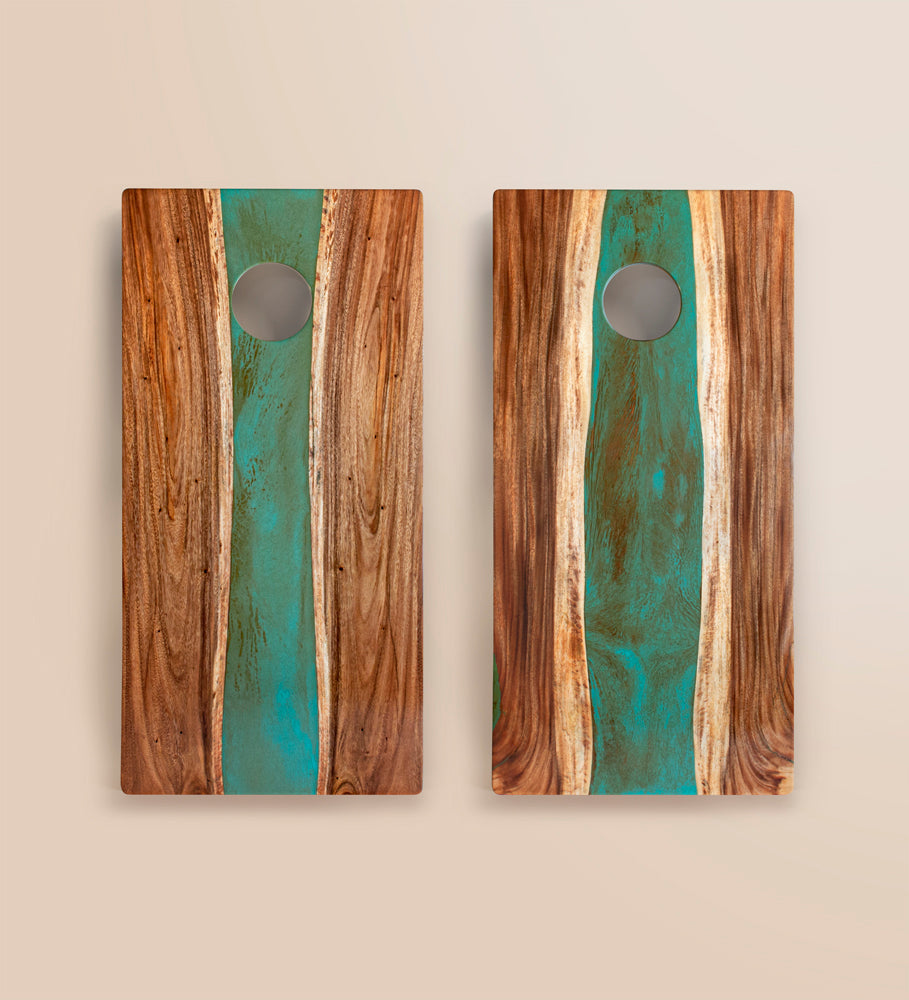 2x4 One of a Kind Teal and Orange Pearl Epoxy Resin Live-Edge Wood Cornhole Boards